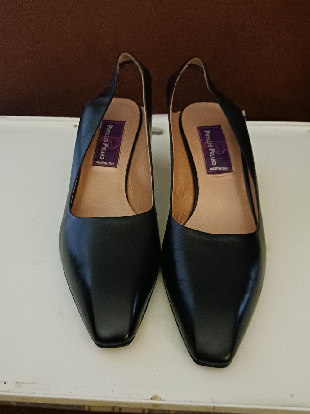 Phyllis Poland Black Leather Slingback Pumps